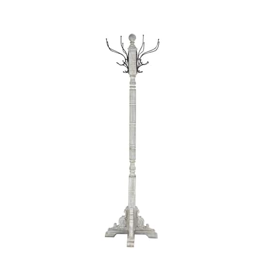 74" Gray Wood & Metal Farmhouse Coat Rack